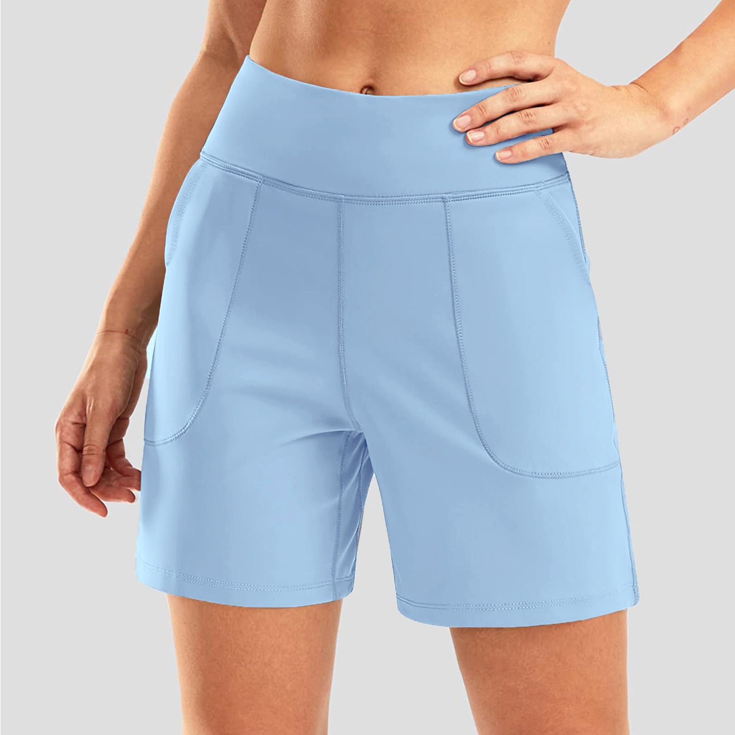 Patch Pocket Capri Shorts High-Waisted Yoga Shorts
