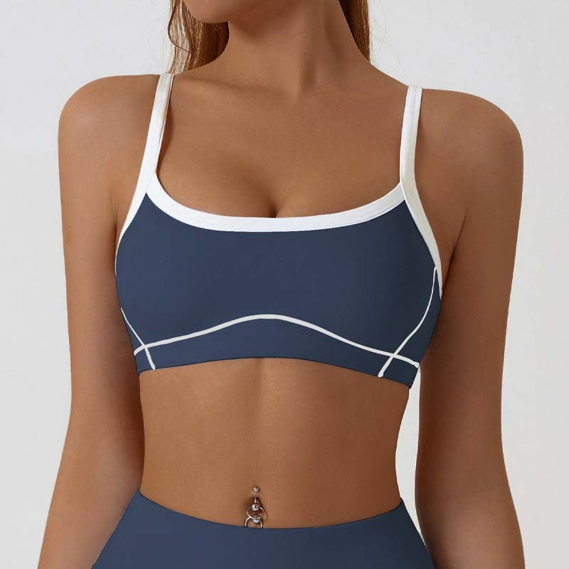Nude Feel Removable Strappy Sports Bra Colour Block Yoga Camisole