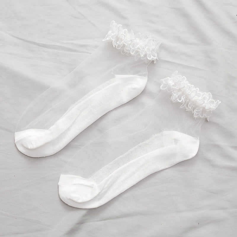 Lace Trim Sheer Ankle Socks - Cute Ruffle Cotton Socks