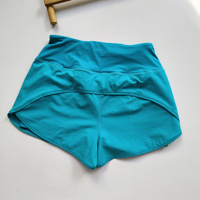 High-waisted shorts with rear pocket, moisture-wicking lining and anti-see-through design for outdoor running, fitness and yoga