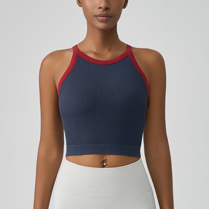 Color-Block Yoga Vest with Built-In Bra, High-Impact Sport Crop Top