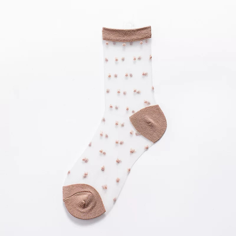 Sheer Polka Dot Sheer Socks for Women - Breathable Summer Mid Calf Socks