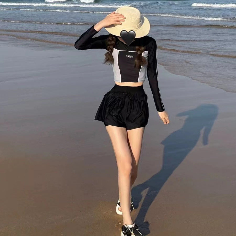 Long Sleeve Swimwear Set for Women - Conservative High-Waisted Two Piece with Long Sleeves