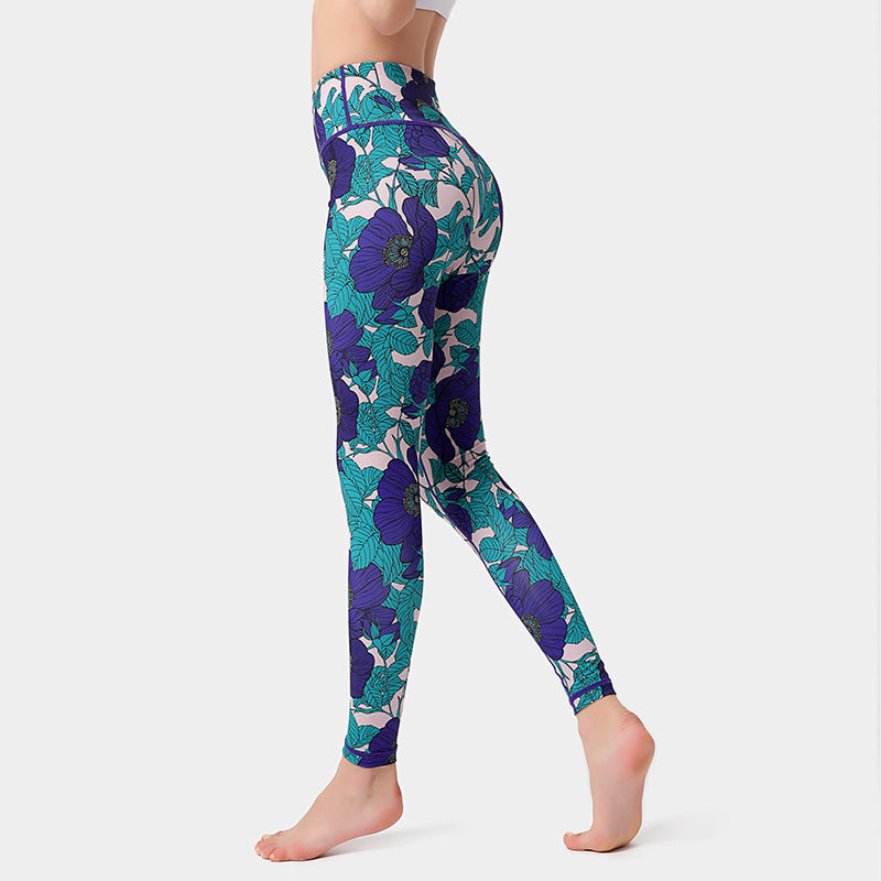 High Waisted Floral Yoga Leggings - Butt-Lifting Compression Pants for Workout