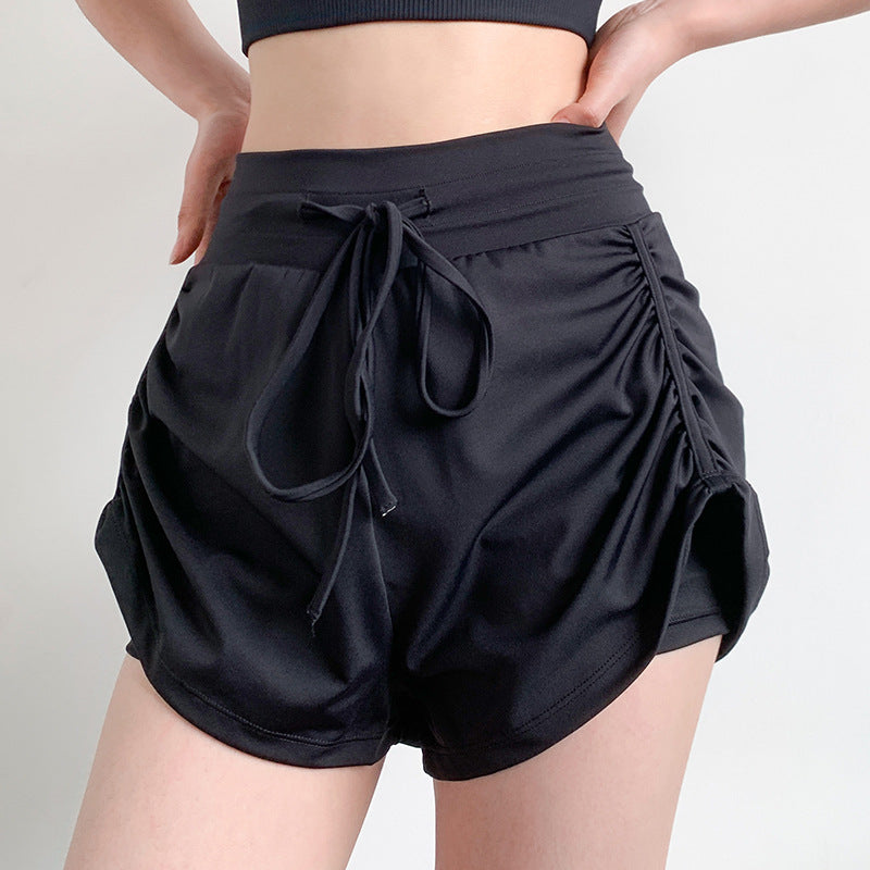 High-waisted drawstring shorts with drawcord ruched sides