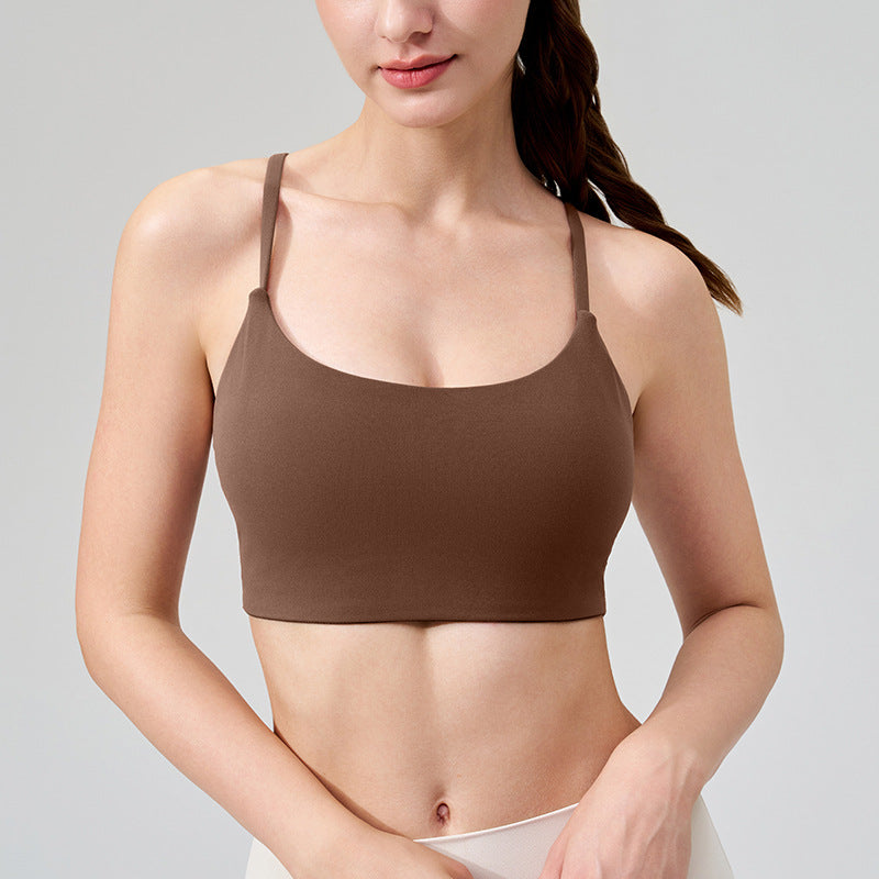 Fine-Shoulder Yoga Tank Top with Removable Chest Pads & U-Neck