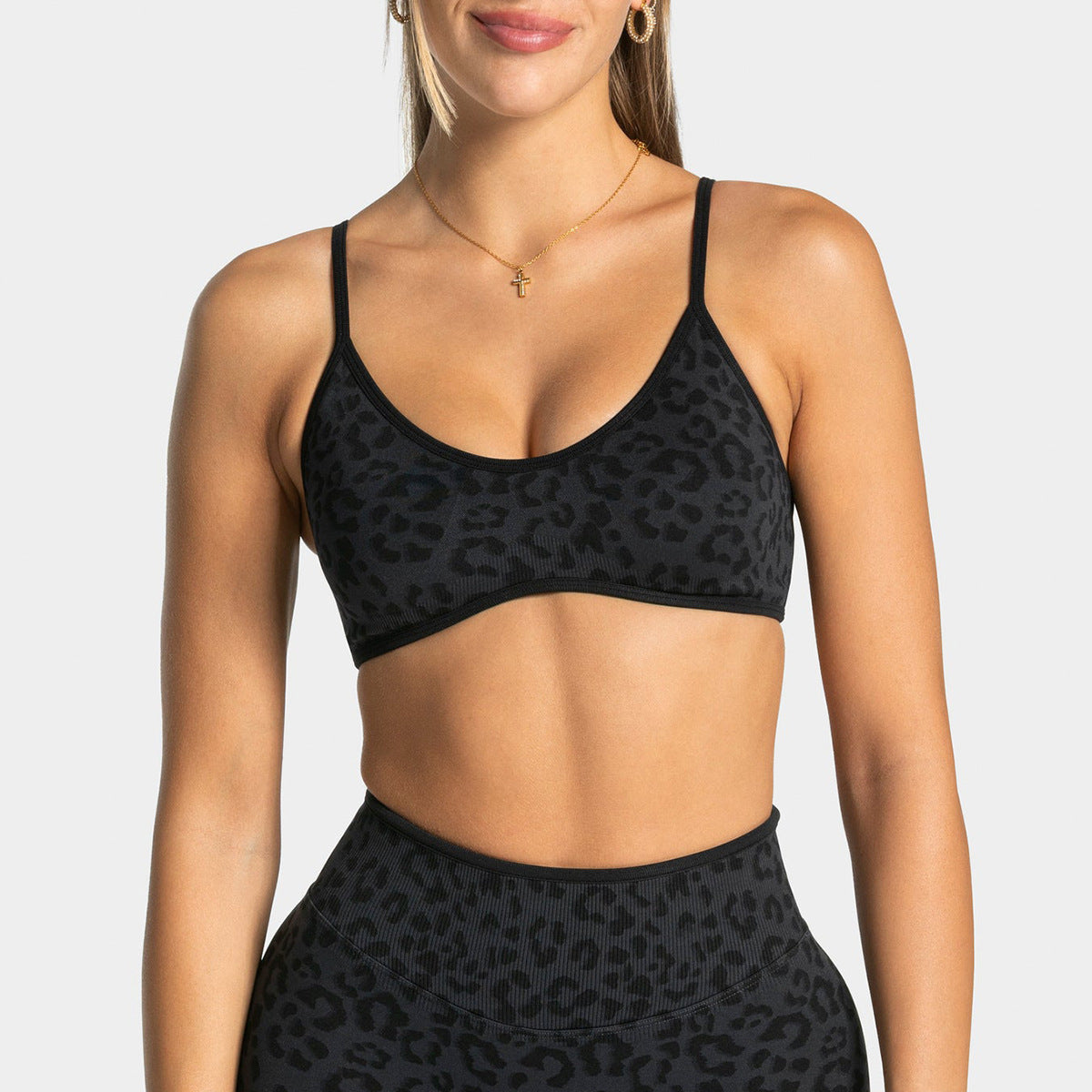 Leopard Print Sport Bra with Thin Straps