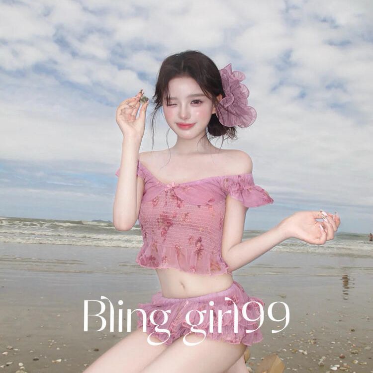 floral ruffle one-shoulder swimsuit