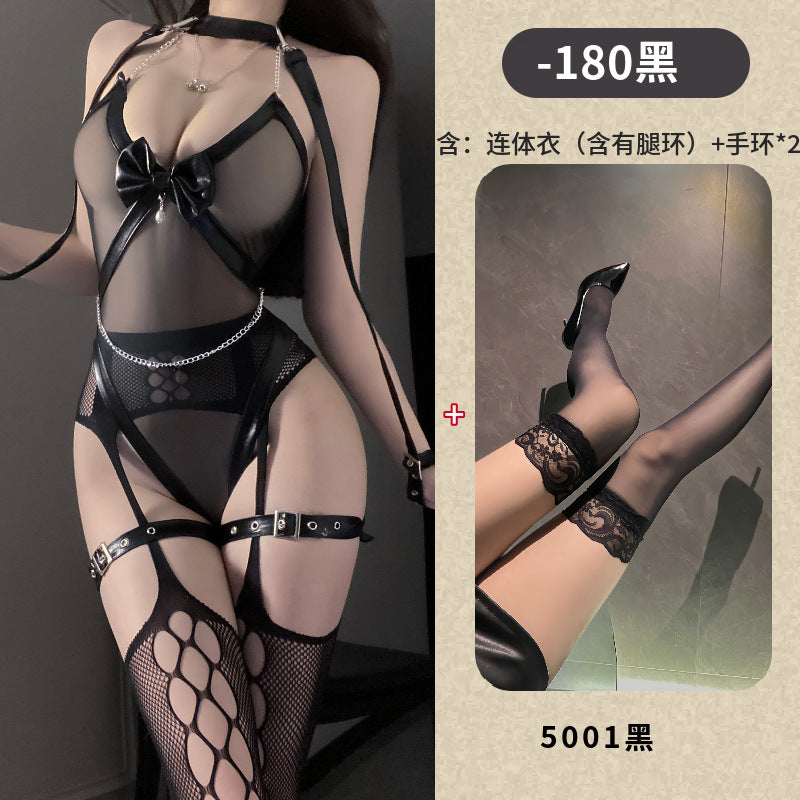net lace garter belt sheer bodysuit with mesh stockings seductive bondage