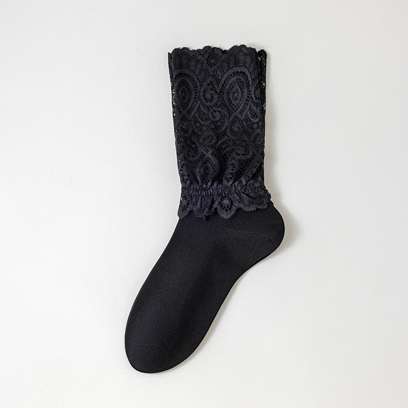 Lace Trim Cotton Ankle Socks for Women - Black, White, Nude