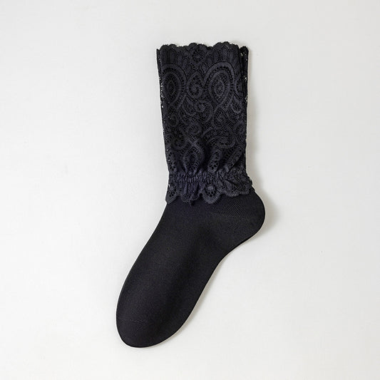 Lace Trim Cotton Ankle Socks for Women - Black, White, Nude