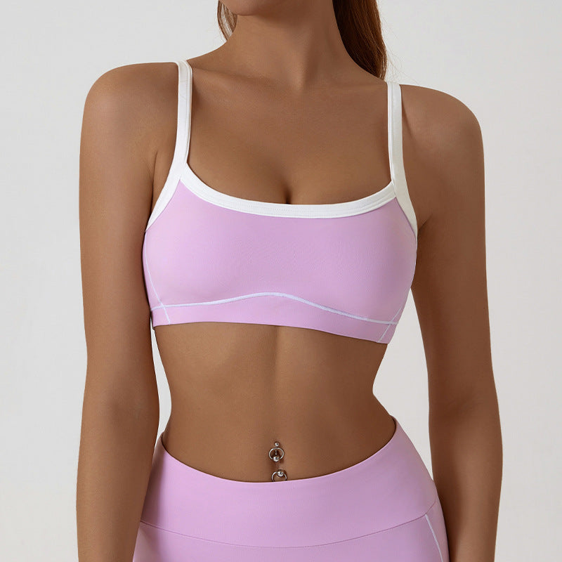 Nude Feel Removable Strappy Sports Bra Colour Block Yoga Camisole