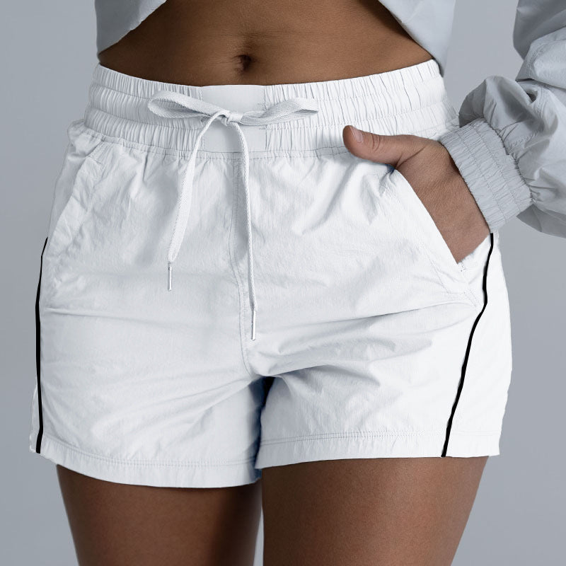 women's elastic waist running shorts, quick-dry sporty shorts with side stripes