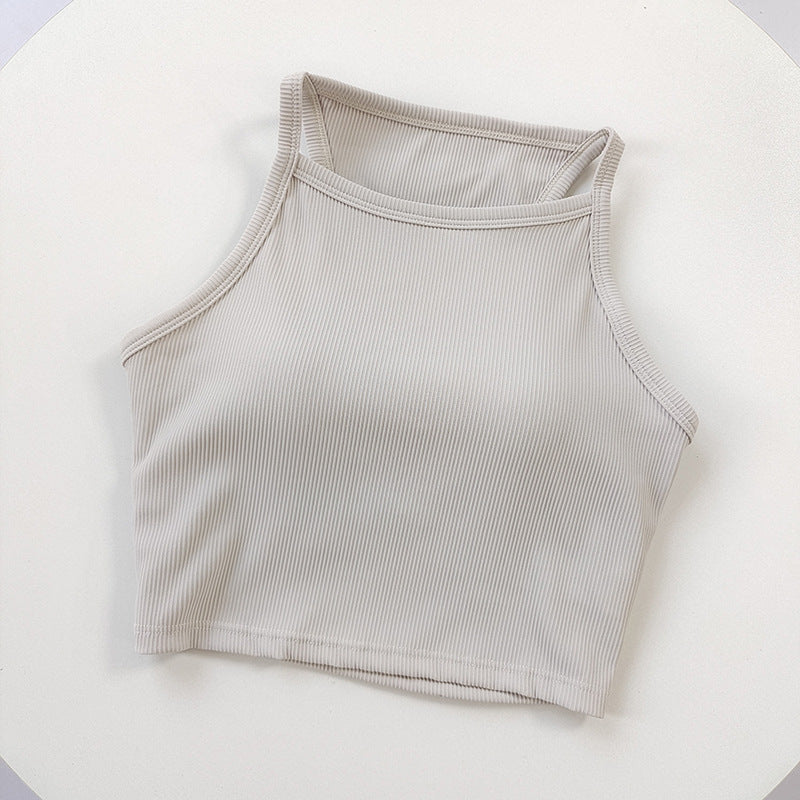 Ribbed Scrunch Yoga Sports Bra - High Neck Camisole Tank Top