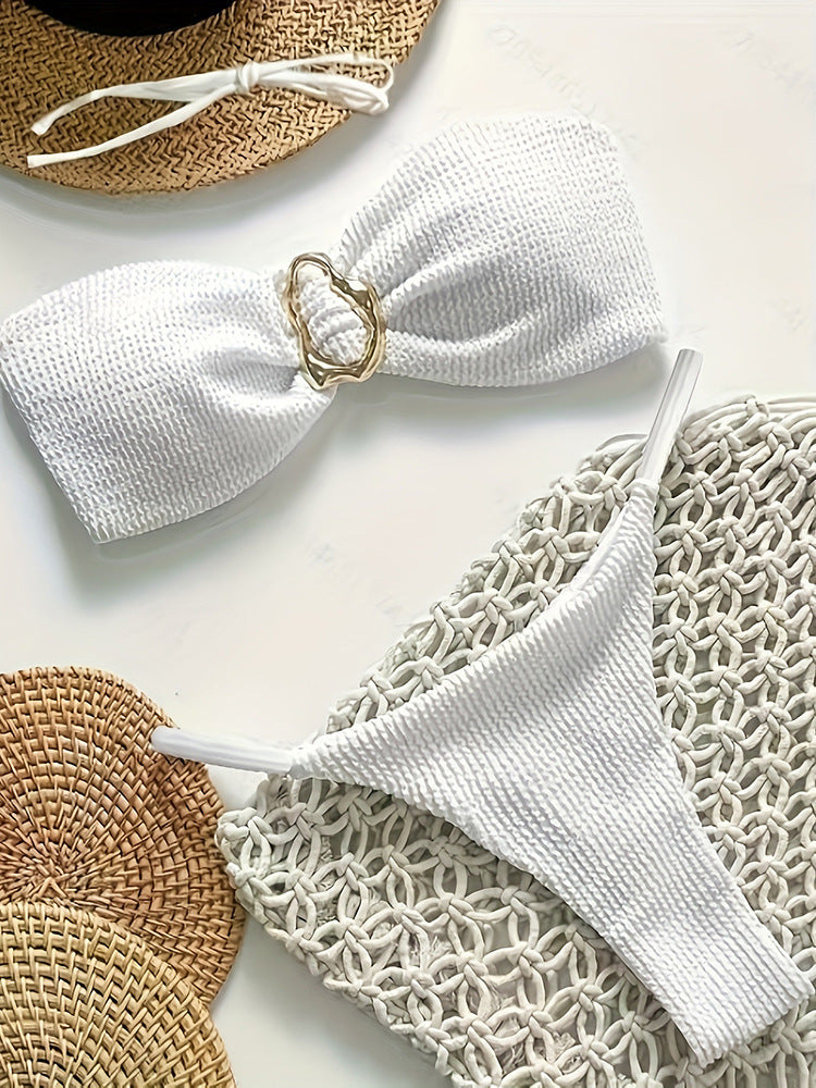 White Knotted Tie Bikini Set