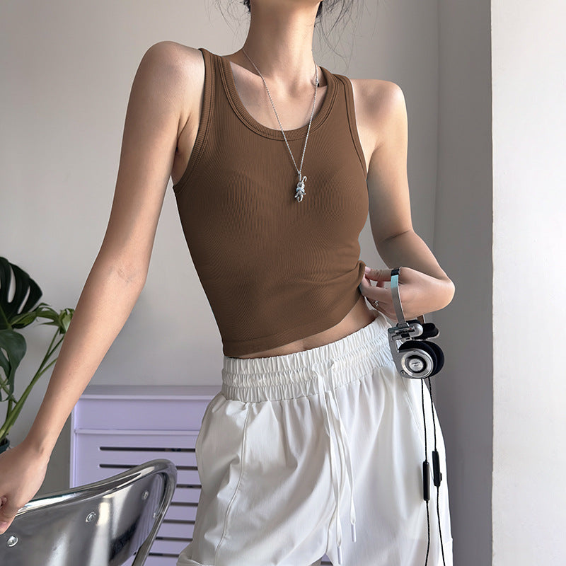 Contrast Trim Seamless Active Tank Top with Built-In Support