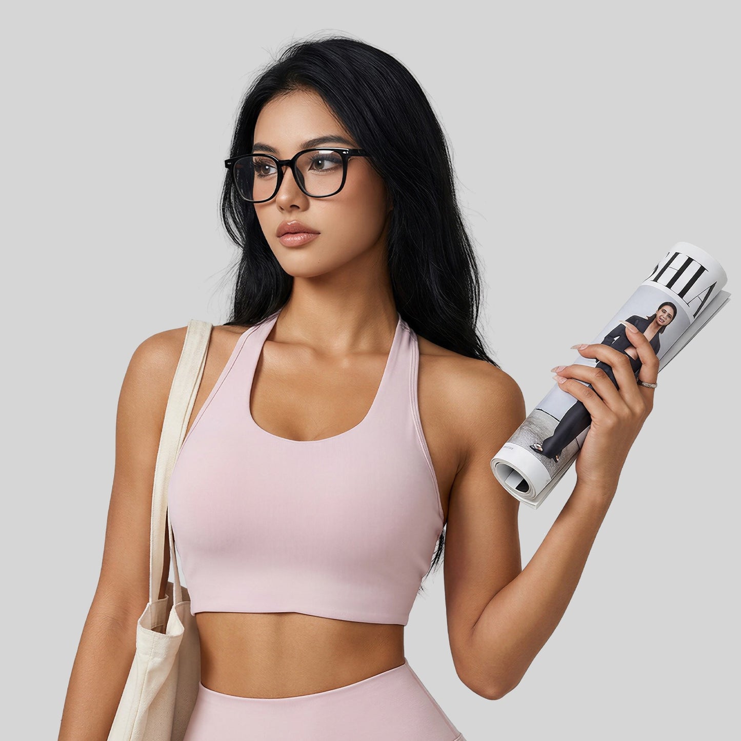 Peach Twist Halterneck Bra High Elastic Fixed Cup Summer Yoga Fitness Sports Bra