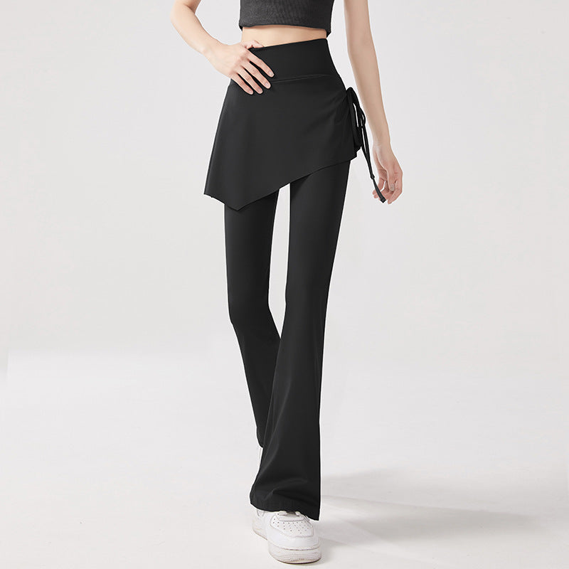 High-Waist Faux Two-Piece Micro-Flare Shark Skort Pants