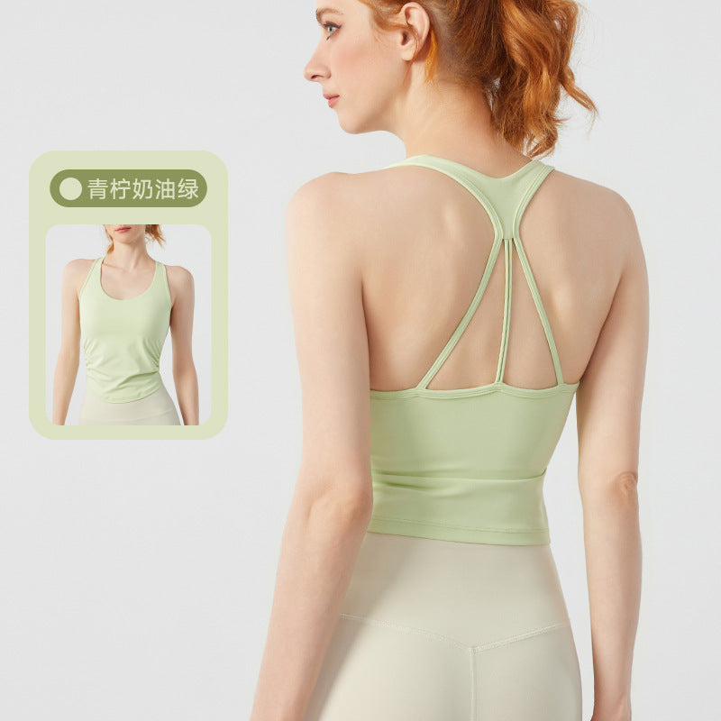 Breathable Hollow-Out Yoga Tank Top with Camisole Bra Support