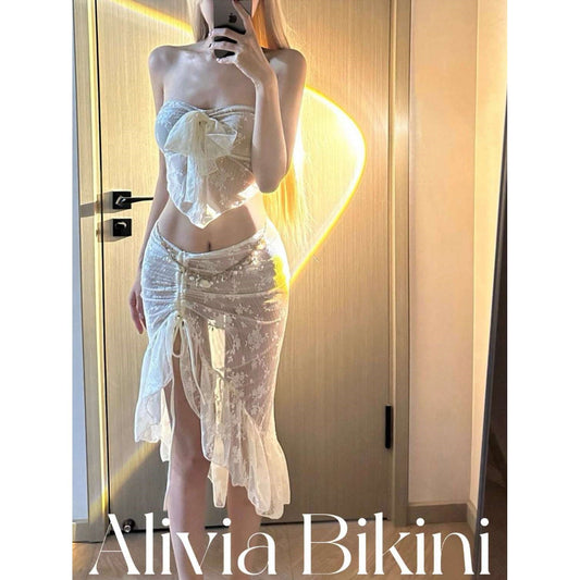 Netted Mesh Bikini-Style Two-Piece Maxi Skirt Set