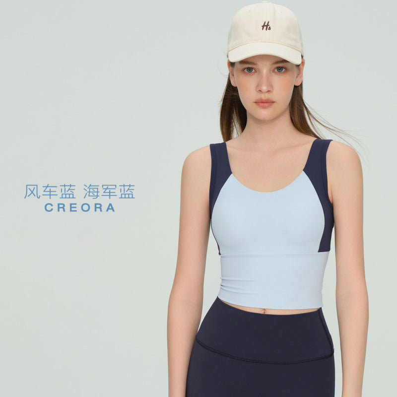 colour-block fixed-cup sports bra for running & yoga