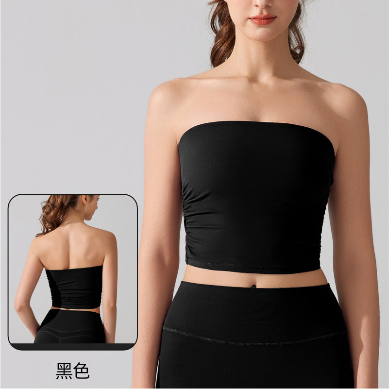 Nude-Skin Sports Tube Top with Built-in Bra Support