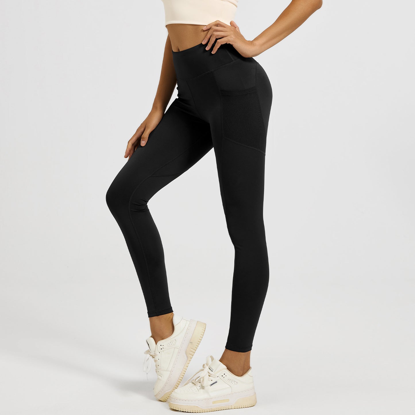 high-waisted butt-lifting yoga leggings with breathable mesh side pockets