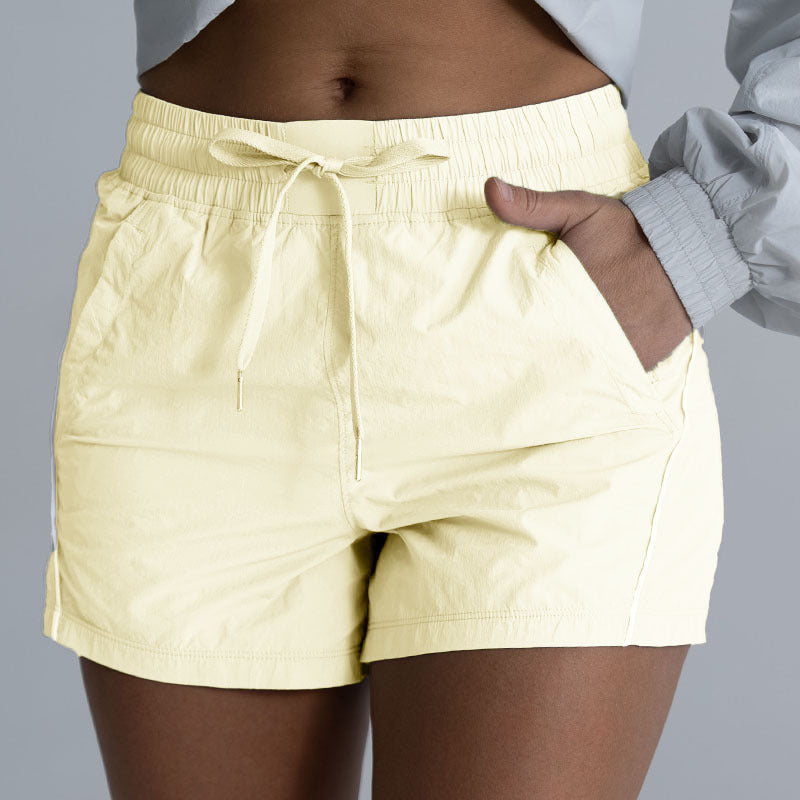 women's elastic waist running shorts, quick-dry sporty shorts with side stripes