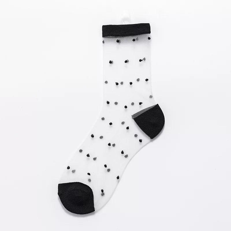 Sheer Polka Dot Sheer Socks for Women - Breathable Summer Mid Calf Socks