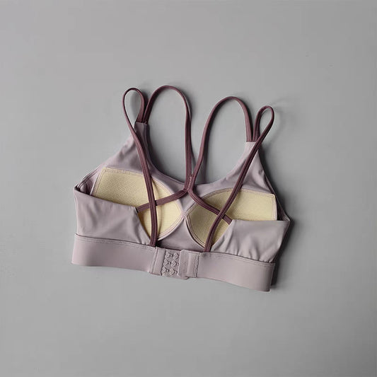 High-Support Cross-Back Sports Bra with Fixed Cups