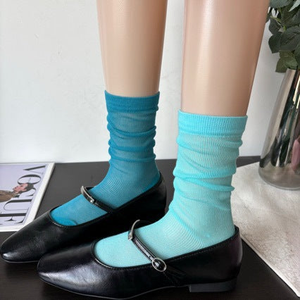 Slouch Socks Women Mid Calf Thin Cotton Sheer Retro Trendy Versatile