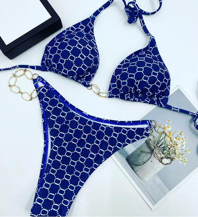 Summer Chain Bikini Set - Geometric Print with Gold Hardware