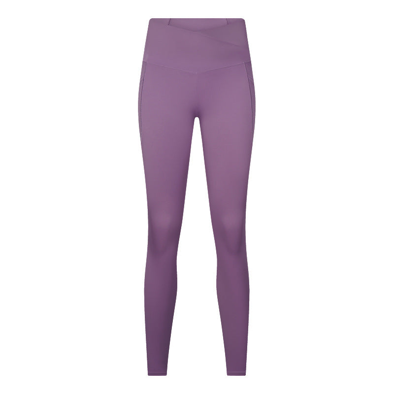 Cross-waist high-waisted seamless no-line high-stretch butt-lifting nine-quarter yoga leggings