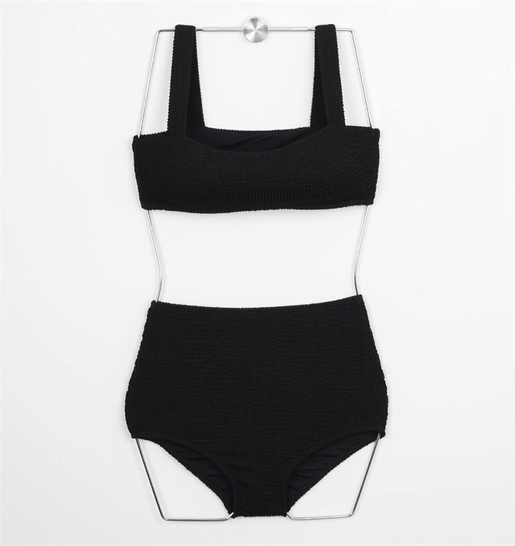 high waist two piece bikini set, colour blocking, figure sculpting swimwear