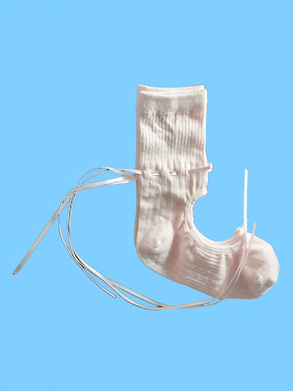 Anti-Slip Pilates Socks with Ribbon Ties - Mid Calf Grip Socks