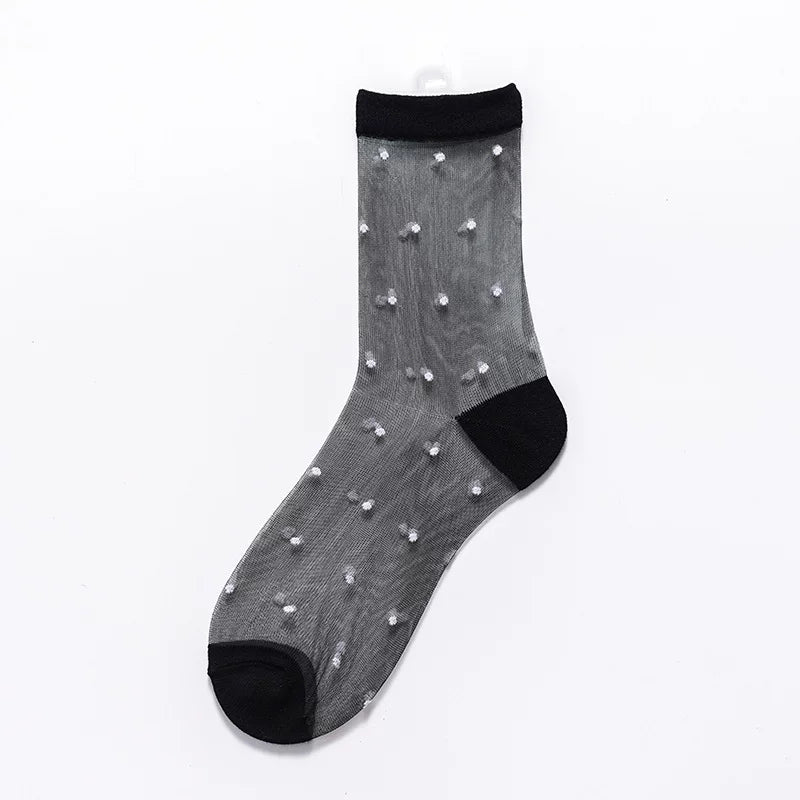 Sheer Polka Dot Sheer Socks for Women - Breathable Summer Mid Calf Socks