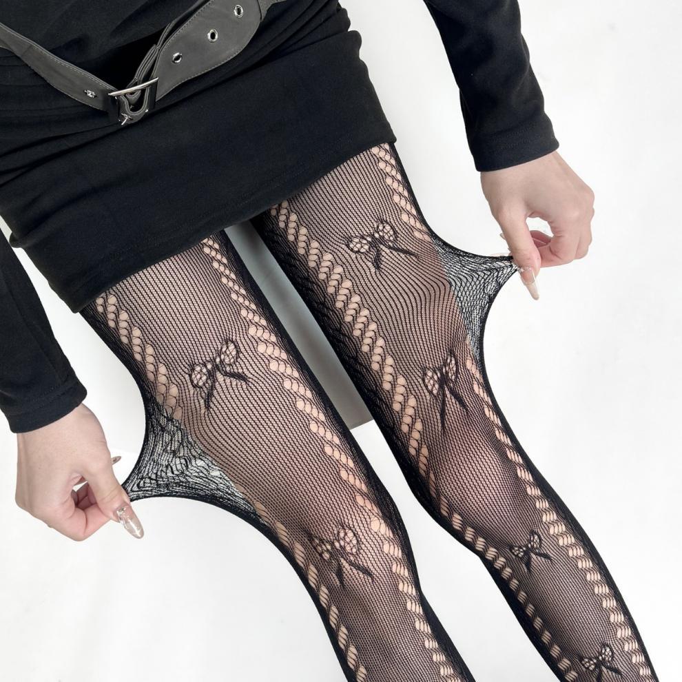 Sheer Bow Lace Tights - Butterfly Pattern Pantyhose for Women
