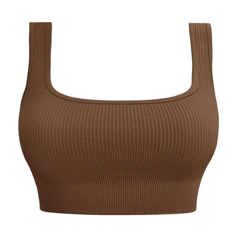 U-Back Ribbed Crop Tank Top with Built-in Pads