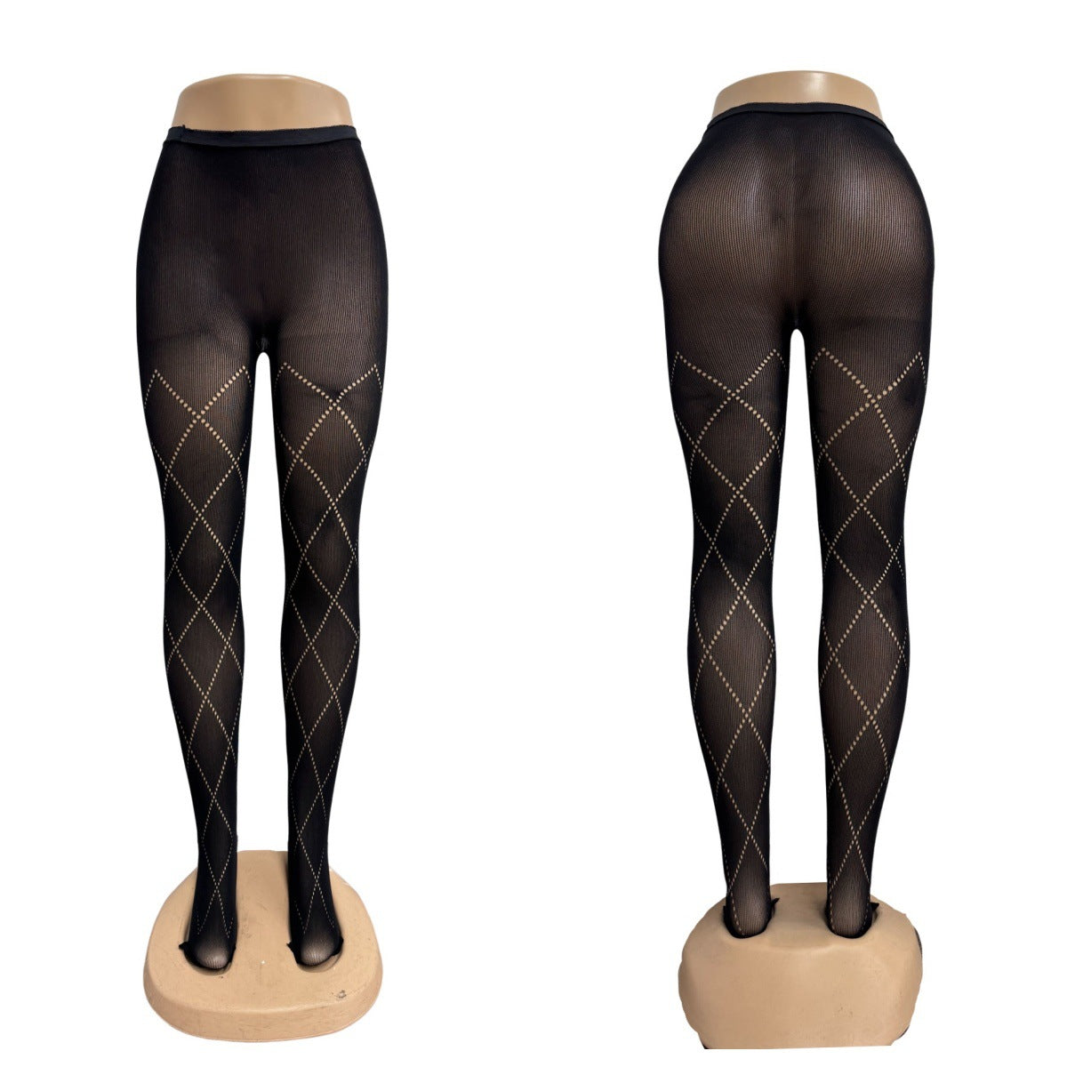 Grey Diamond Pattern Tights - Slimming High Elastic Pantyhose