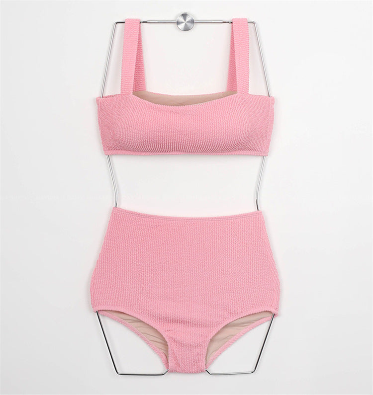 high waist two piece bikini set, colour blocking, figure sculpting swimwear