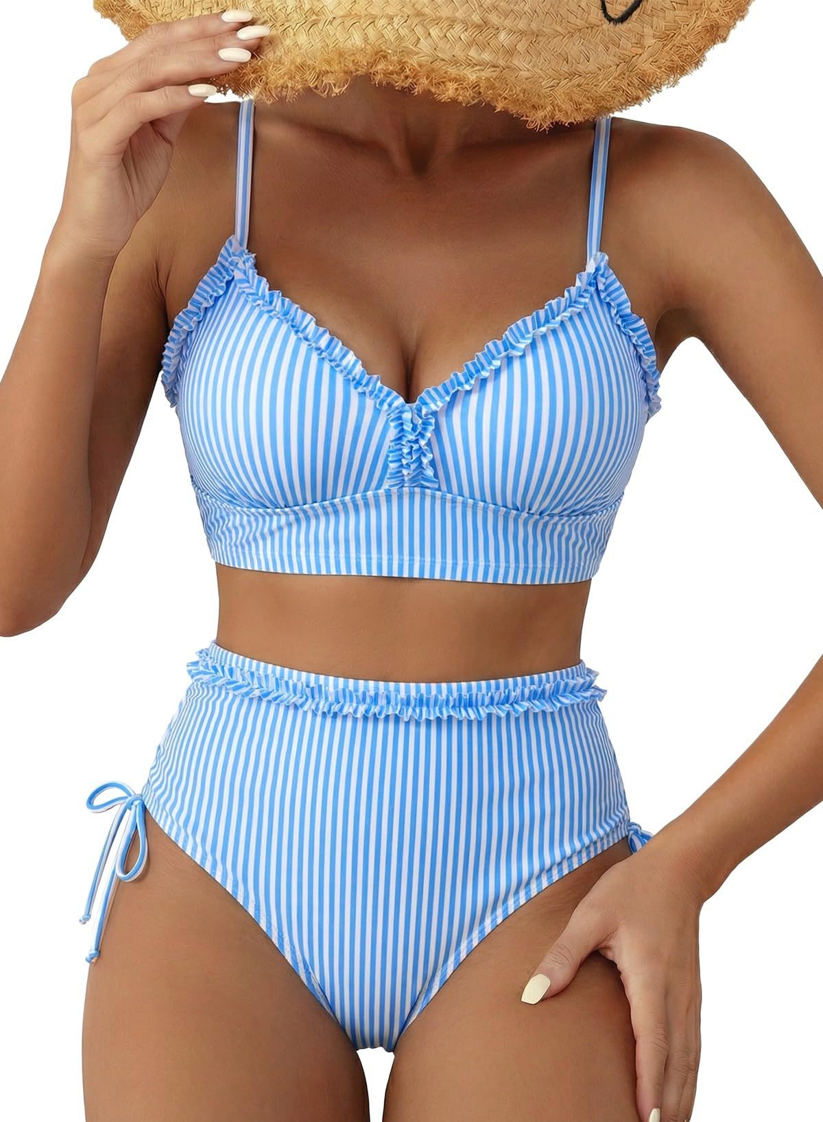 side-tie ruched bikini set high-waisted swimsuit
