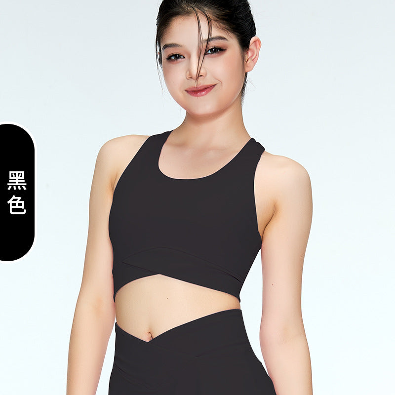 Cross-Waist High Support Yoga Sports Bra Removable Cups U-Neck Workout Lingerie