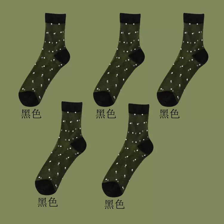Sheer Polka Dot Sheer Socks for Women - Breathable Summer Mid Calf Socks