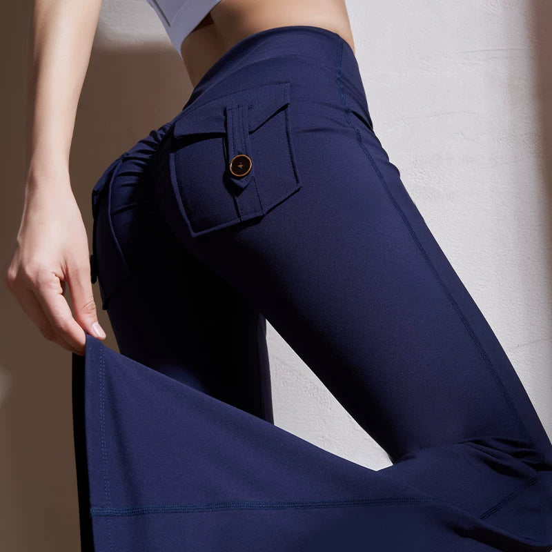 High Waisted Flared Leggings with Pockets and Butt Lift