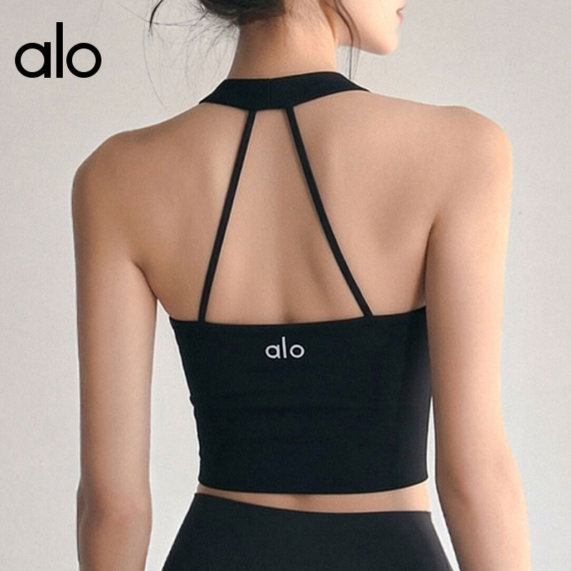 Halter Neck Criss Cross Back Sports Bra with Padded Cups