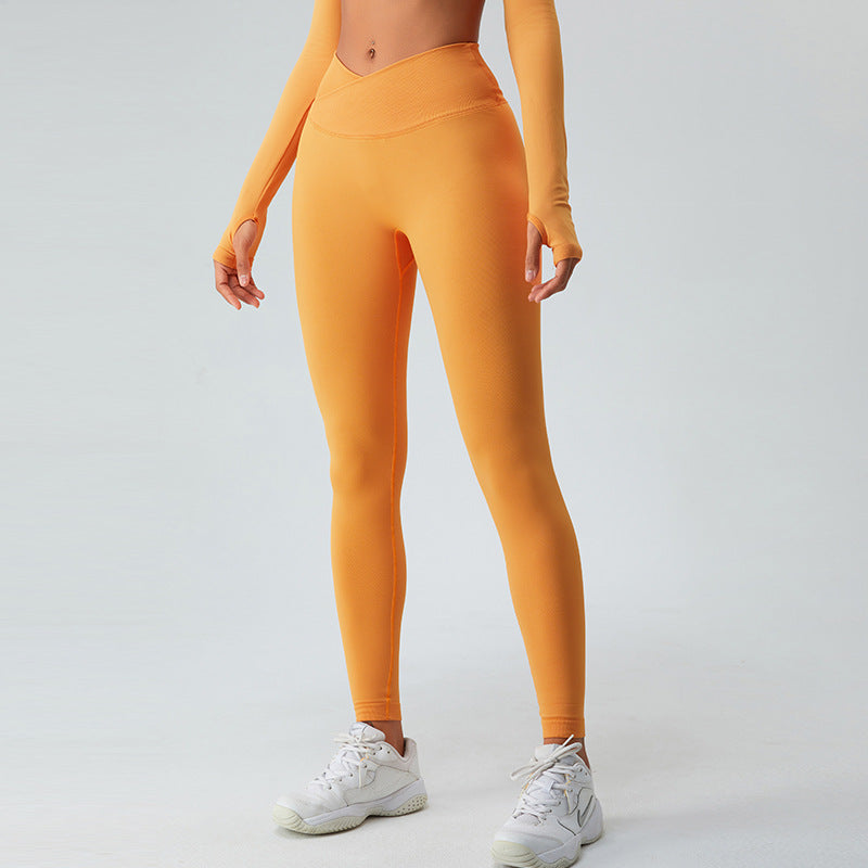 Crossover Waist Yoga Leggings - Design-Sense High-Waisted Activewear