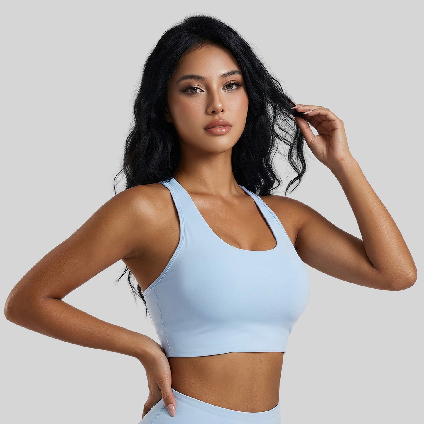 Peach Twist Halterneck Bra High Elastic Fixed Cup Summer Yoga Fitness Sports Bra
