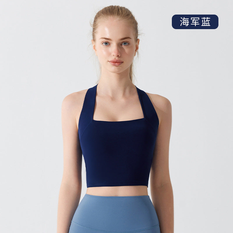 Summer Nude-Feel Antibacterial Crisscross Back Sports Bra Wide Shoulder Strap High Impact Yoga Bra