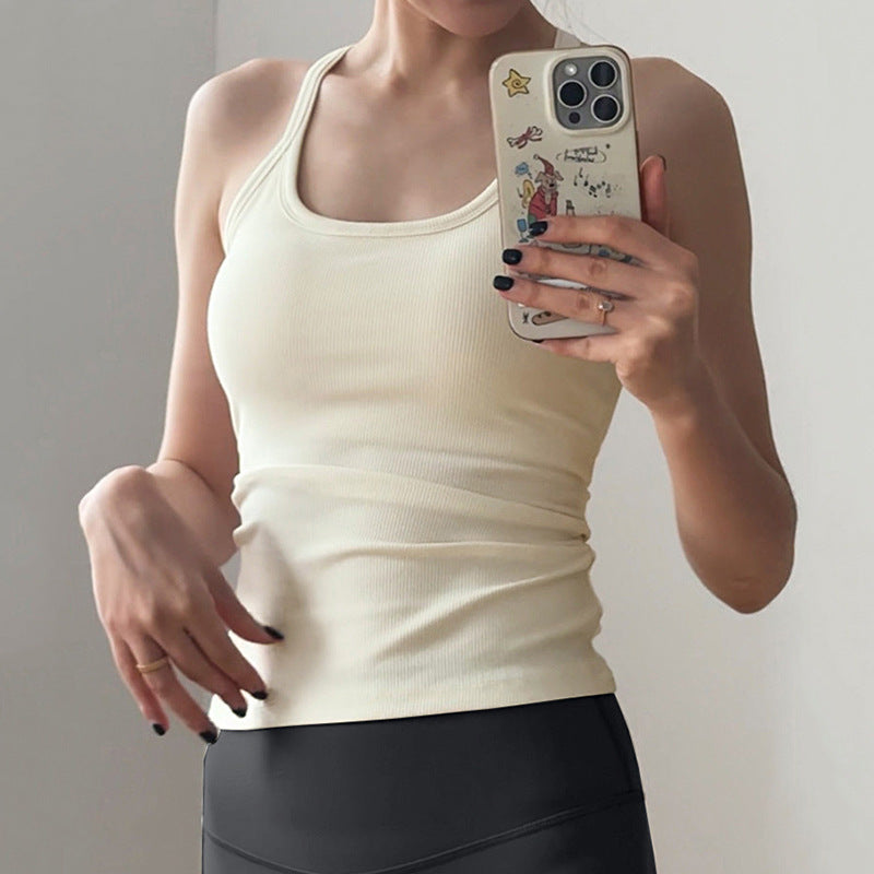 Crisscross Back Padded Tank Top with Removable Cups - Breathable Yoga Cami