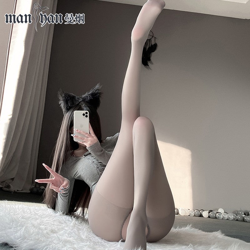 Tear-Away Open-Crotch Black Silk Lingerie & Stockings